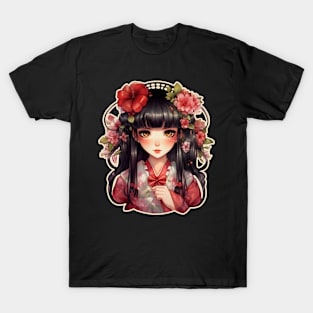 Anime girl pink flowers T-Shirt